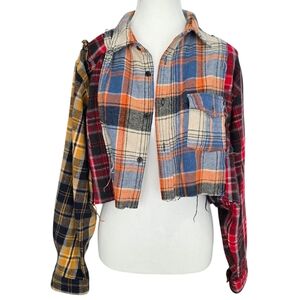 Heartbeeps Multi Color Flannel Patchwork Plaid Cropped Jacket Size Large